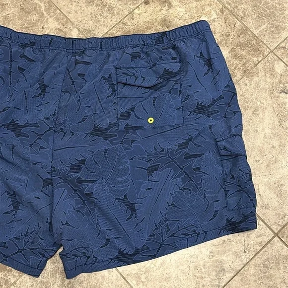 Tommy Bahama Dark Blue Leaf Pattern Swim Trunks - Picture 12 of 14